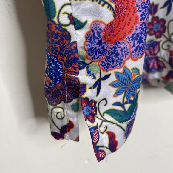 SUMMERSALT size LARGE Pajama Set Button up Short Sleeves Shorts BLUE Red Floral - Picture 9 of 16